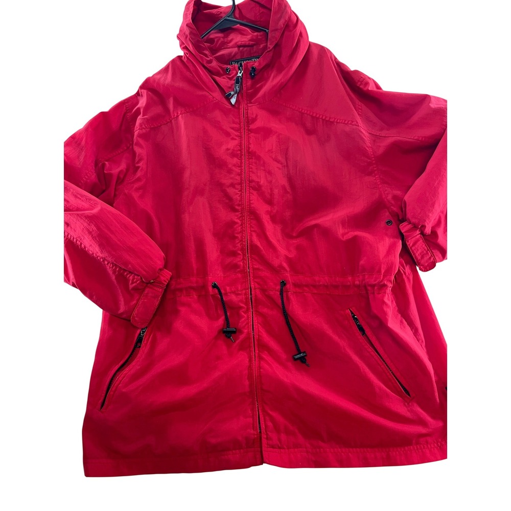 Pacific Trail Womens‎ 1X Red Hooded Windbreaker Jacket Full Zip Drawstring Waist